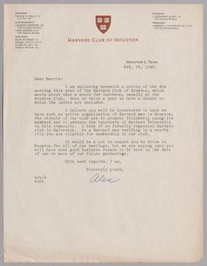 [Letter from L. Alexander Lovett to Harris L. Kempner, February 26, 1946]