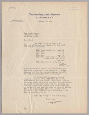[Letter from Franklin L. Fisher to Mr. Harris Kempner, February 19, 1946]