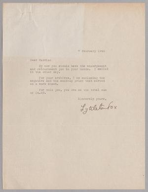 [Letter from Lyttleton Fox to Harris, February 7, 1946]