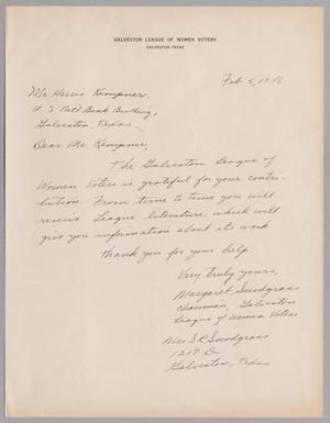 [Letter from Margaret Suodgrass to Mr. Harris Kempner, February 5, 1946]