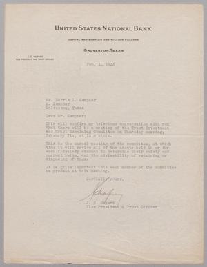 Primary view of object titled '[Letter from J. E. Meyers to Mr. Harris L. Kempner, February 4, 1946]'.