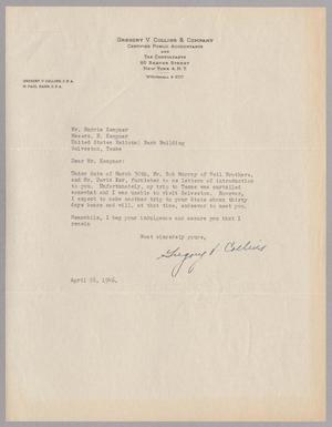 [Letter from Gregory V. Collins & Company to Mr. Harris Kempner, April 26, 1946]