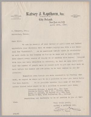 [Letter from Ratsey & Lapthorn, Inc. to H. Kempner, April 26, 1946]