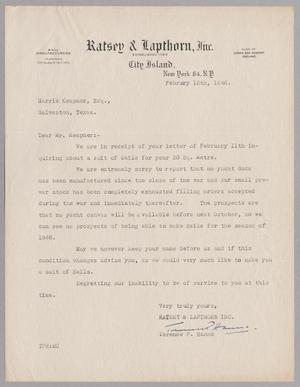 [Letter from Ratsey & Lapthorn, Inc. to Harris Kempner, February 13, 1946]