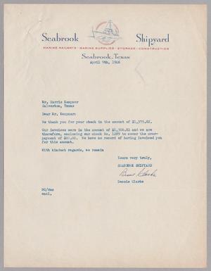 [Letter from Seabrook Shipyard to Mr. Harris Kempner, April 9, 1946]