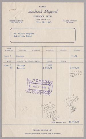 [Invoice for Balance Due to Seabrook Shipyard, February 1946]