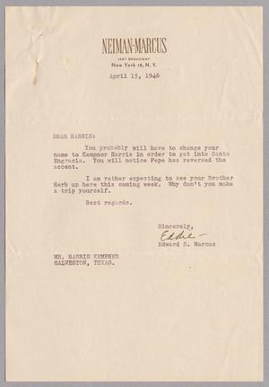 [Letter from Neiman-Marcus to Mr. Harris Kempner, April 15, 1946]