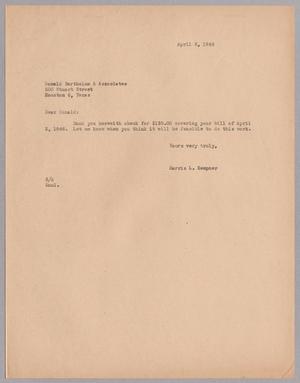[Letter from Harris Leon Kempner to Donald Barthelme & Associates, April 3, 1946]