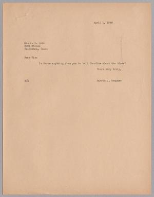 [Letter from Harris L. Kempner to A. W. Quin, April 1, 1946]