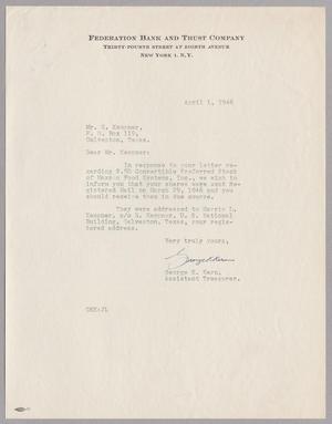 [Letter from Federation Bank and Trust Company to George K. Kern, April 1, 1946]
