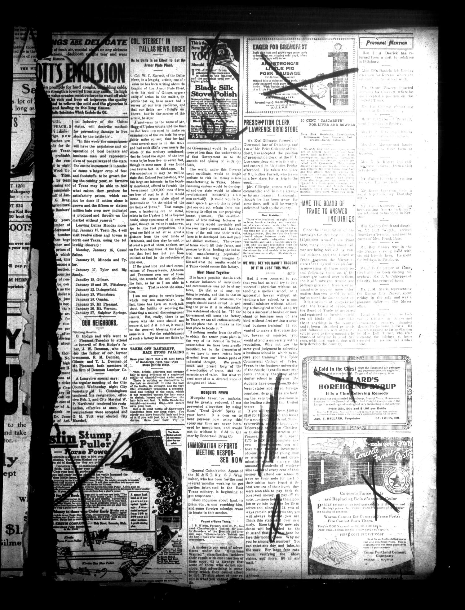 The Weekly Gilmer Mirror (Gilmer, Tex.), Vol. 41, No. 30, Ed. 1 Thursday, January 18, 1917
                                                
                                                    [Sequence #]: 11 of 12
                                                