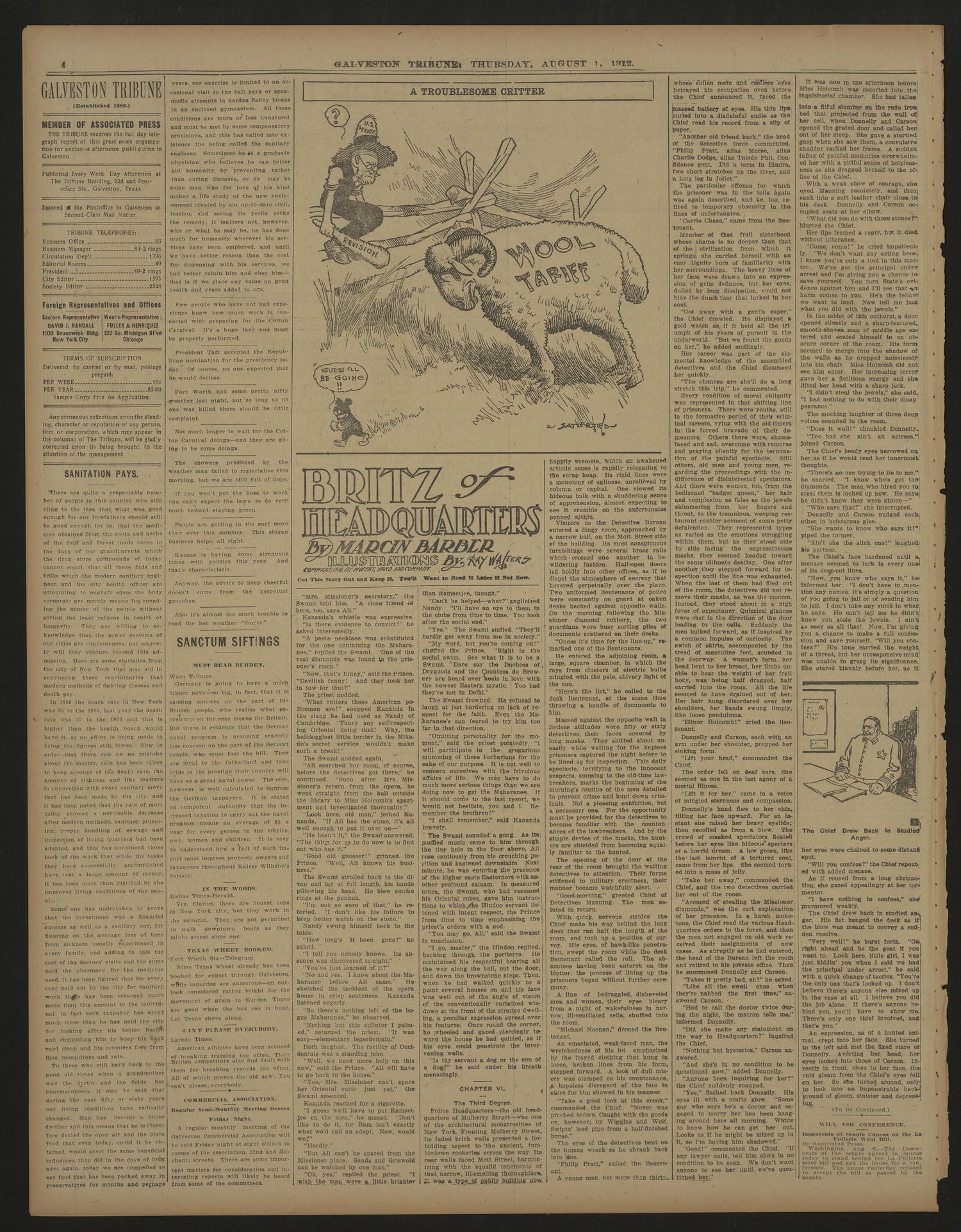 Galveston Tribune. (Galveston, Tex.), Vol. 32, No. 214, Ed. 1 Thursday, August 1, 1912
                                                
                                                    [Sequence #]: 4 of 8
                                                
