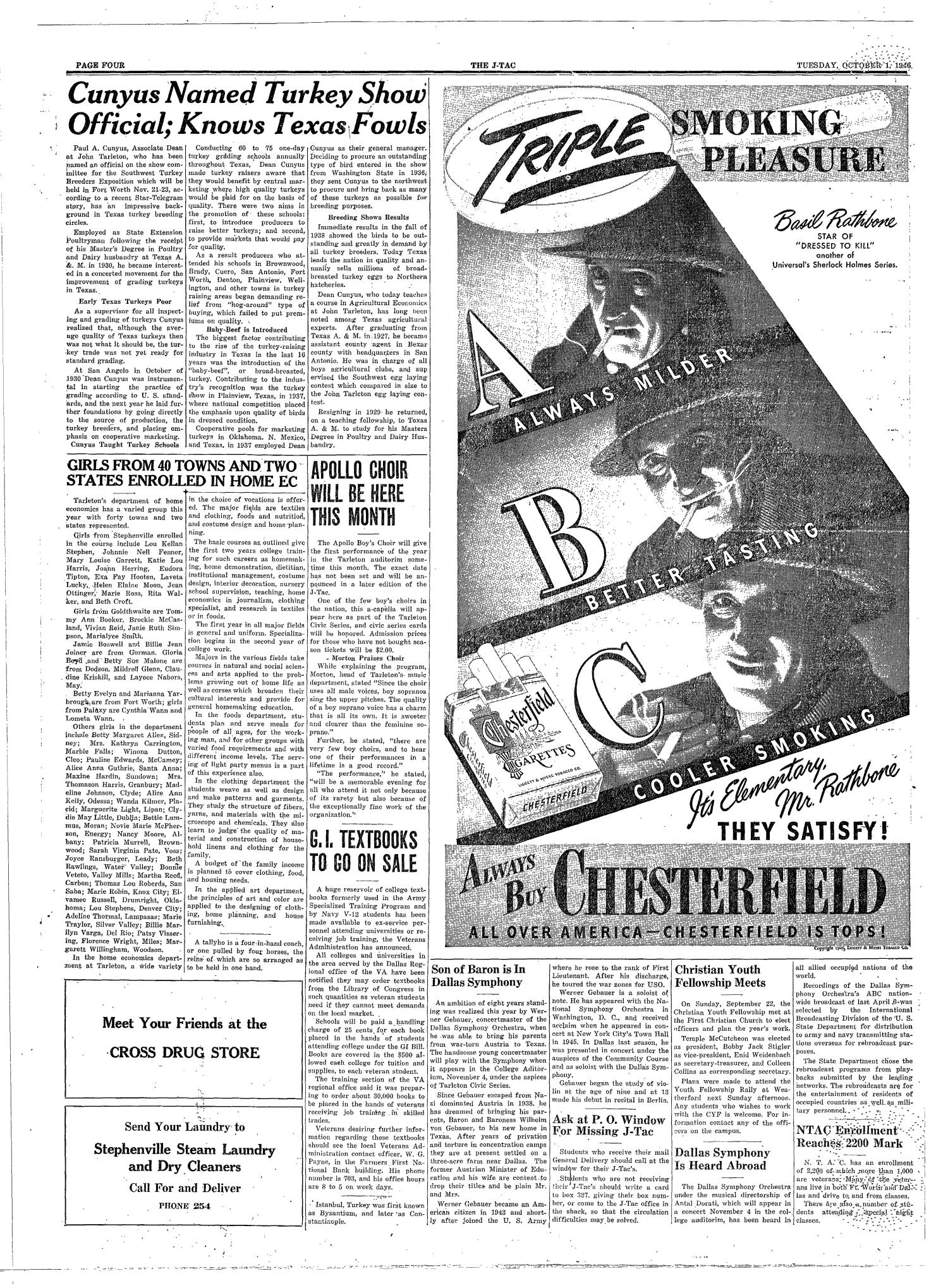 The J-TAC (Stephenville, Tex.), Vol. 27, No. 5, Ed. 1 Tuesday, October 1, 1946
                                                
                                                    [Sequence #]: 4 of 4
                                                