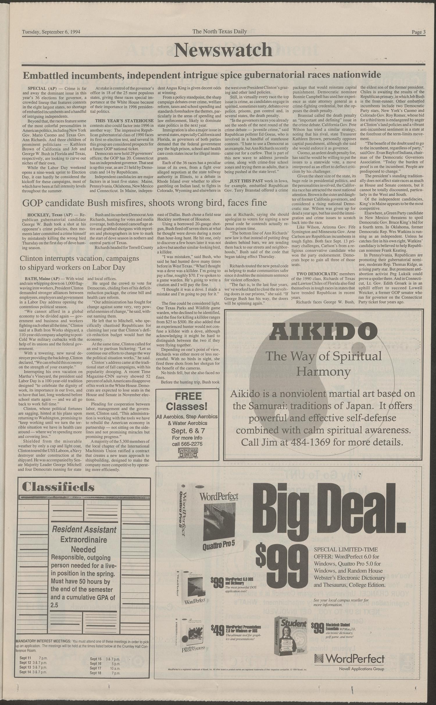 The North Texas Daily (Denton, Tex.), Vol. 77, No. 5, Ed. 1 Tuesday, September 6, 1994
                                                
                                                    [Sequence #]: 3 of 8
                                                