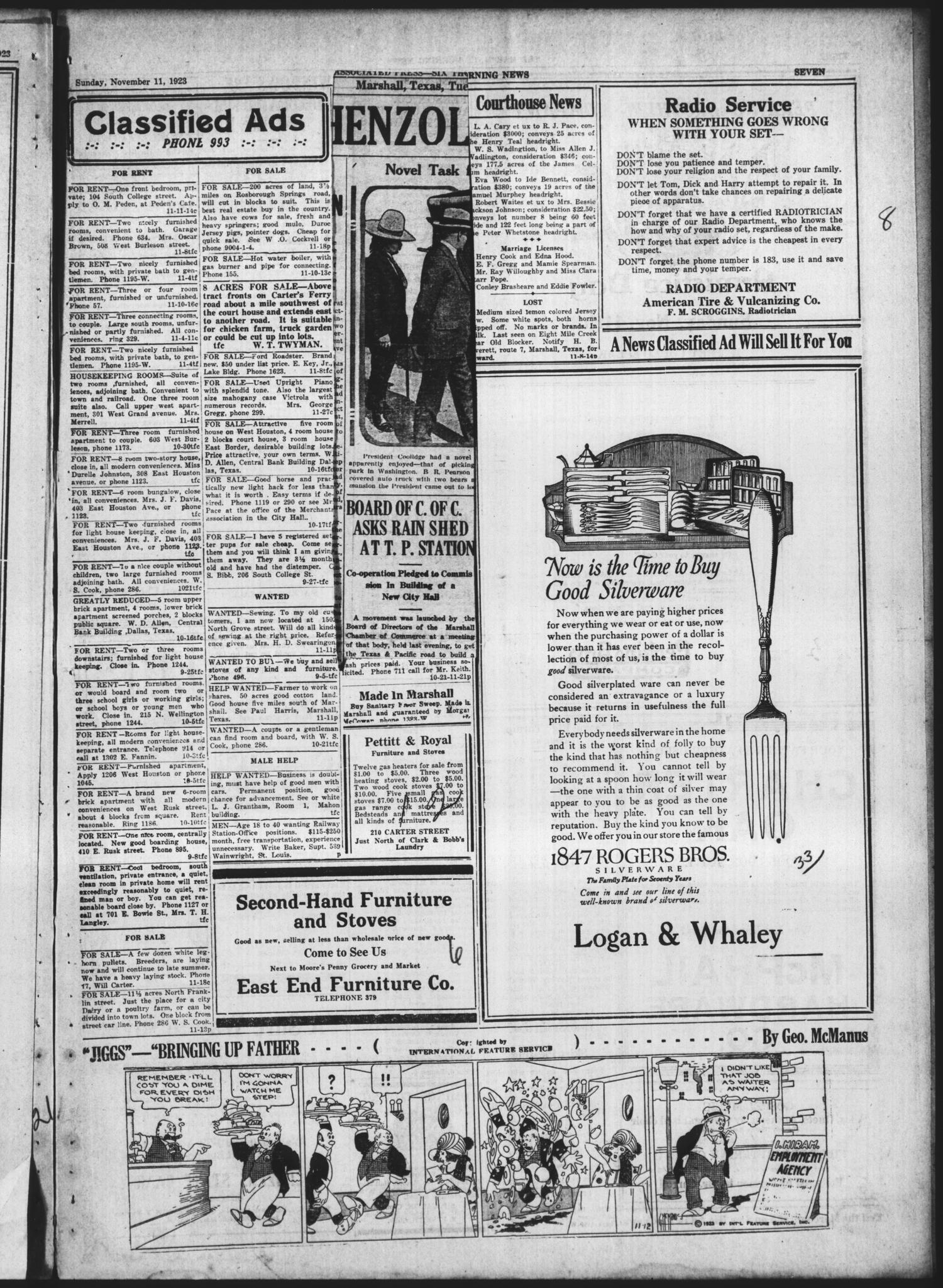 The Marshall Morning News (Marshall, Tex.), Vol. 5, No. 57, Ed. 1 Sunday, November 11, 1923
                                                
                                                    [Sequence #]: 7 of 8
                                                