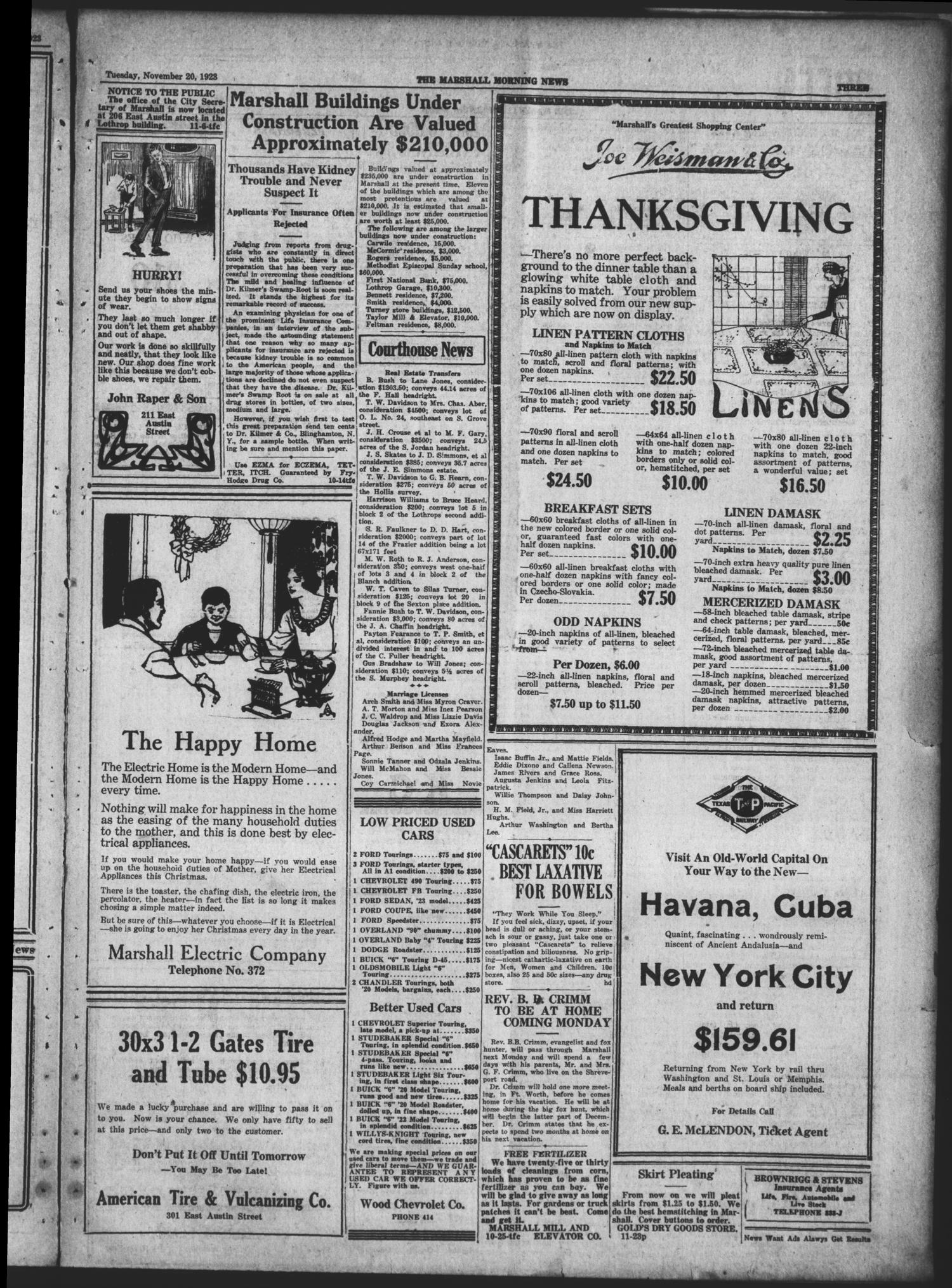 The Marshall Morning News (Marshall, Tex.), Vol. 5, No. 64, Ed. 1 Tuesday, November 20, 1923
                                                
                                                    [Sequence #]: 3 of 8
                                                