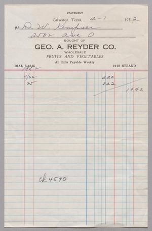[Statement from Geo. A. Reyder Co.: November, 1952]