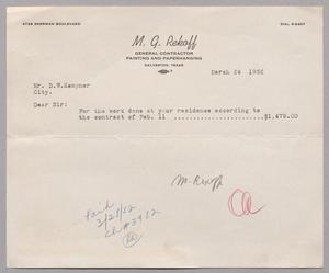 [Invoice from M. G. Rekoff to D. W. Kempner, March 24, 1952]