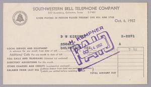 [Southwestern Bell Telephone Bill, October 6, 1952]
