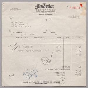 [Invoice for Resistor and Plug Adaptors, July 1952]