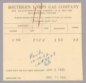 Southern Union Gas Company Monthly Statement (2504 AVE O): January 1953