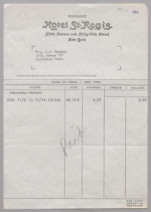 [Invoice for stay in Hotel St. Regis., December 1952]