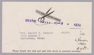[Mailing Stub from Sacks Fifth Avenue Statement, November 1952