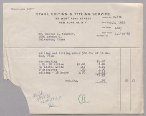 Primary view of object titled '[Invoice for Editing and Titling of a Film]'.