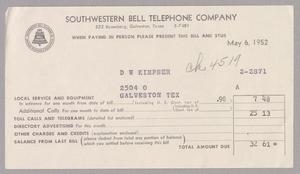 [Southwestern Bell Telephone Bill, May 6, 1952]