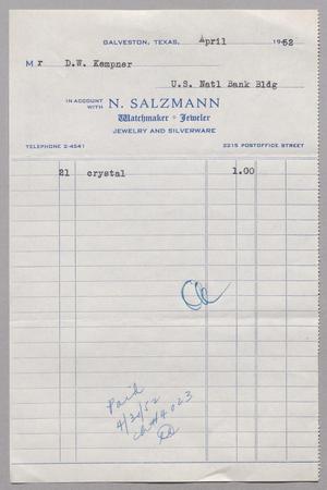 [Invoice for a Crystal, April, 1952]