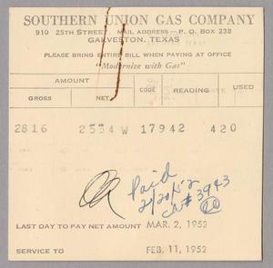 Southern Union Gas Company Monthly Statement (2504 AVE O FRONT): March 1952