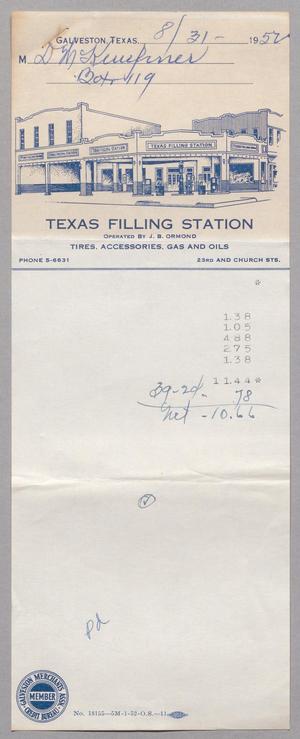 [Invoice for Balance Due to Texas Filling Station, August 1952]
