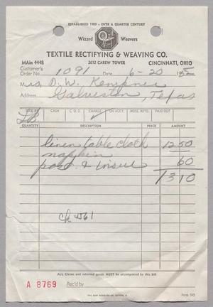 Primary view of object titled '[Invoice for Linen Table Cloth and Napkin, June 20, 1952]'.