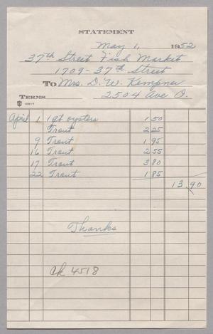 [Invoice for Oysters and Trouts, May 1, 1952]