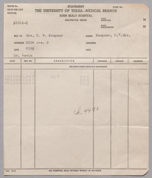 [Account Statement for John Sealy Hospital, March 18, 1952]