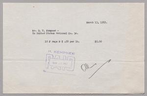 [Invoice for 10 lbs. of Rags, March 13, 1952]