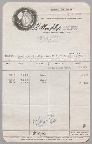 Primary view of object titled '[Monthly Statement for Willoughbys: December 1952]'.