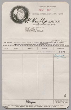 [Monthly Statement for Willoughbys: August 1952]
