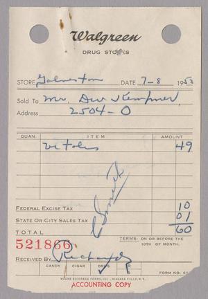 [Invoice for Vitalis Tonic, July 8, 1952]