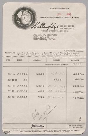 [Monthly Statement for Willoughbys: June 1952]