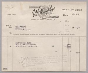 [Invoice for Photo Works including 120 Ektachrome and Pavelle Color Prints, April 4, 1952]