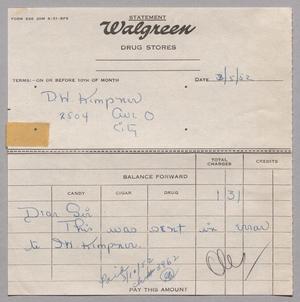 [Account Statement for Walgreen Drug Stores, March 5, 1952]