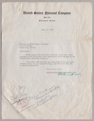[Letter from United States National Company to Pittsburgh Plate Glass Company, May 12, 1953]