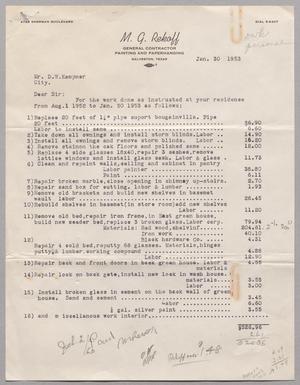 [Invoice from M. G. Rekoff to D. W. Kempner, January 30, 1953]
