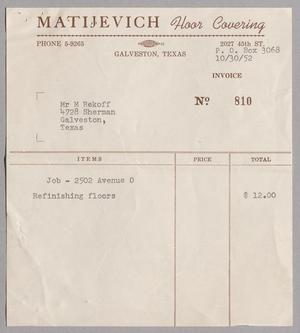 [Invoice for Refinishing Floors, October 1952]