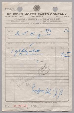 [Invoice for Balance Due to Rehberg Motor Parts Company, May 1953]