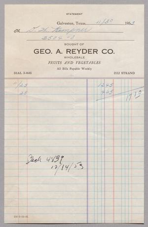 [Invoice for Balance Due to Geo. A. Reyder Co., November 1953]