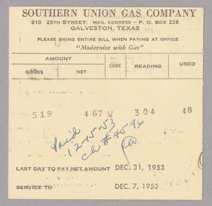 [Gas Bill from Sothern Union Gas Company, December 1953]