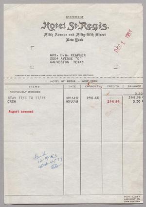 [Invoice for Balance Due to Hotel St. Regis, December 1953]