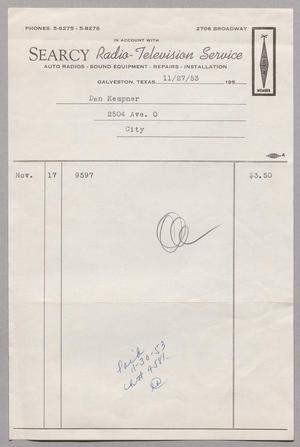 [Invoice for Balance Due to Searcy Radio-Television Service, November 1953]